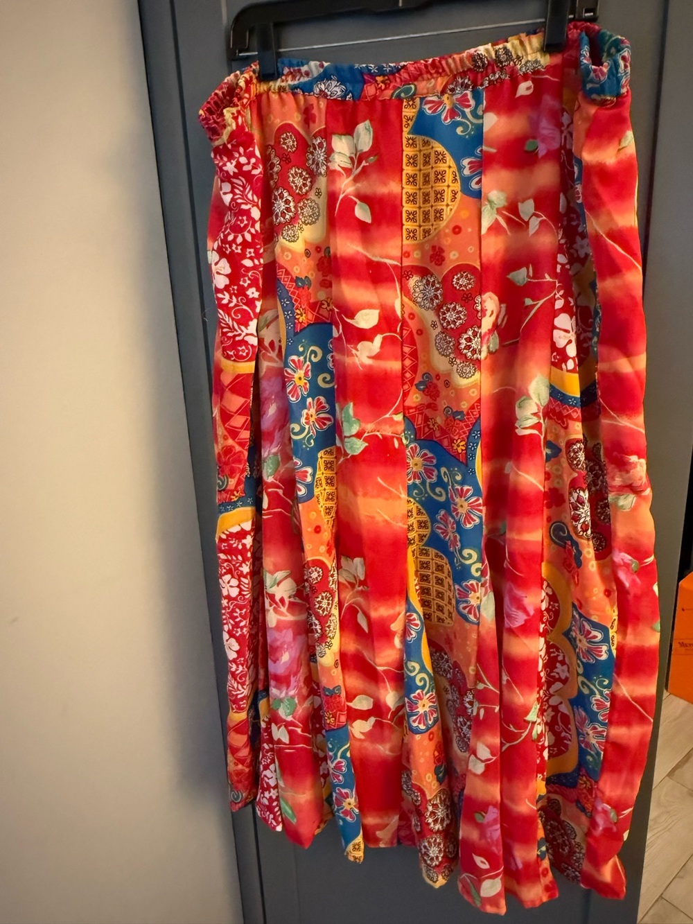 Women's Red Floral Patchwork A-Line Maxi Skirt